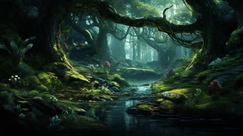 Trippy forest woods water air earth paths vegitation