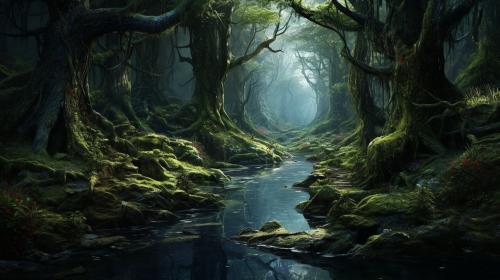 Trippy forest woods water air earth paths vegitation