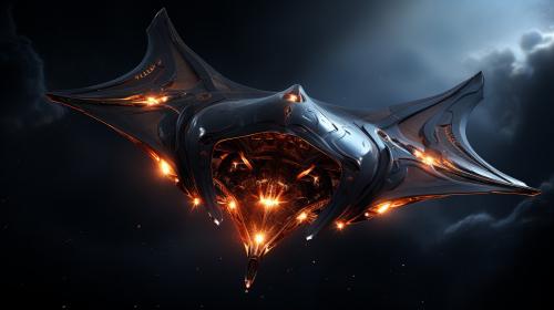 Da Rescuerz Mothership organic speak , stealth like looks a bit like a giant metallic Manta ray flying through space , Looks a bit out of this world cosmic.