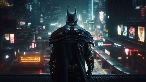 batman in cyberpunk 2077 city in night