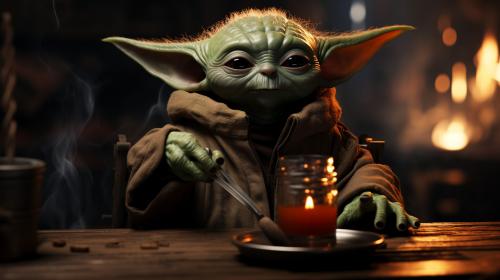 Baby yoda smoking and drinking beer