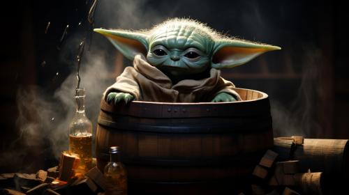 Baby yoda smoking and drinking beer