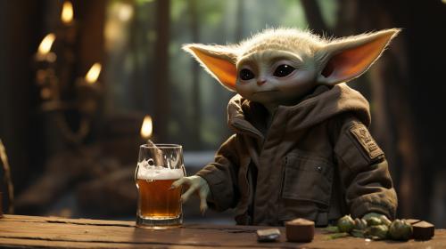 Baby yoda smoking and drinking beer