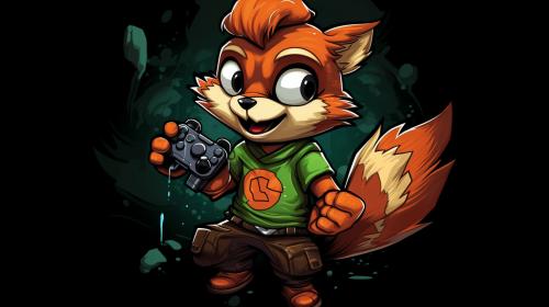 Conker in cartoon with xbox t shirt