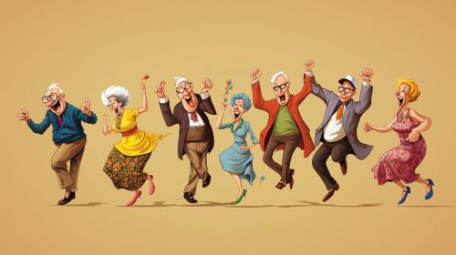 Old cartoon characters dancing jumping happy pop art