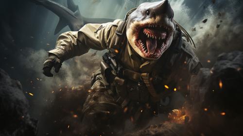 World War two paratrooper fighting a shark