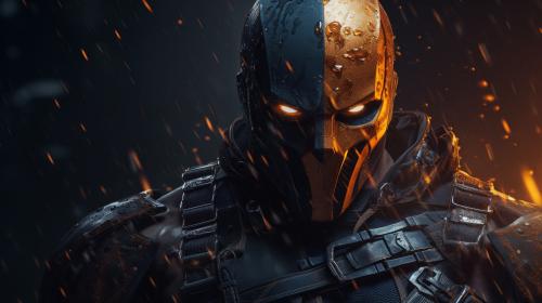 Deathstroke in dark rain city