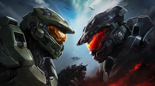 Master chief fight vs Atriox in dark New Mombasa