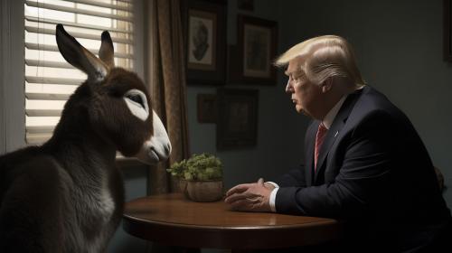 a fat donkey watching tv with donald trump