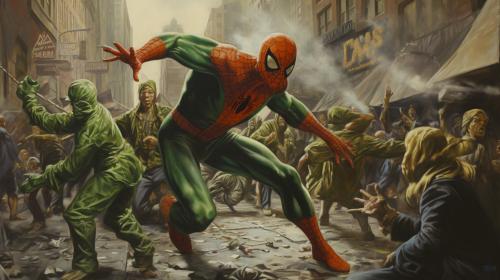 Spiderman fighting green gobling in new york city