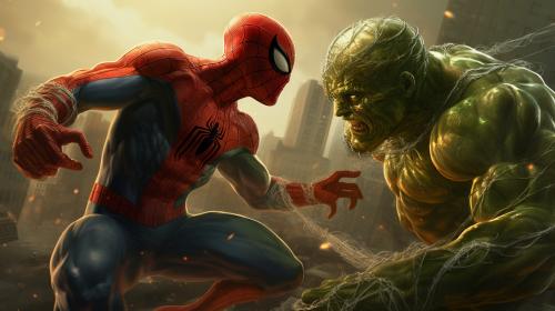 Spiderman fighting green gobling in new york city