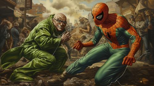 Spiderman fighting green gobling in new york city