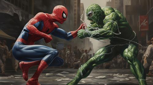 Spiderman fighting green gobling in new york city