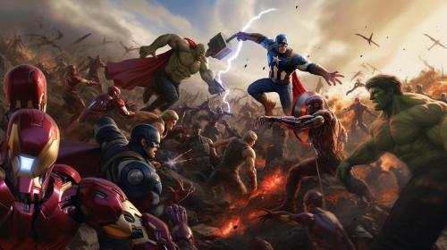 The Avengers Fighting Thanos