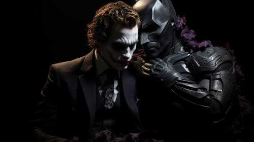 Black and purple background with batman and the joker kissing