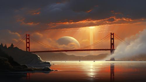 Golden gate bridge and a spaceship