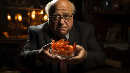 Danny DeVito holding a goldfish