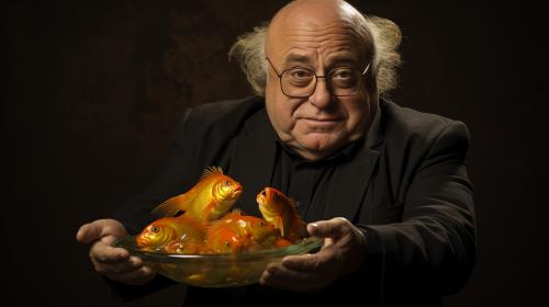 Danny DeVito holding a goldfish