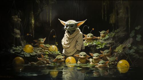 Bab yoda playing with ducklings