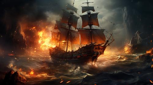 Pirate ships fighting