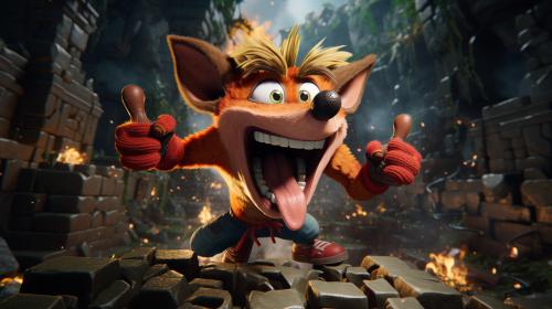 Crash Bandicoot playing in a Xbox Series X