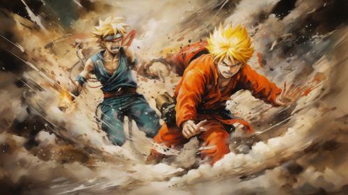 Goku, Ichigo, Luffy, Naruto fighting