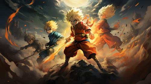 Goku, Ichigo, Luffy, Naruto fighting