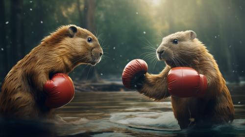 realistic Duck and a capybara having a boxing match