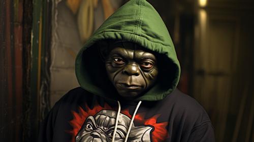 black yoda in the hood