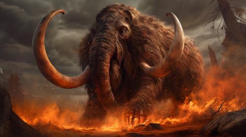 Blazing prehistoric hunted woolly mammthom