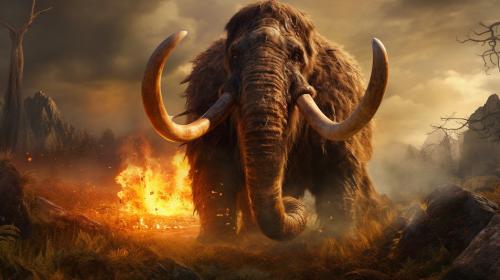 Blazing prehistoric hunted woolly mammthom