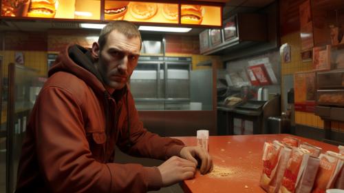 Niko bellic en un burger king