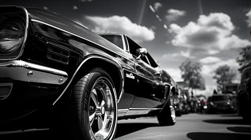 Black and White realistic 1970s car show