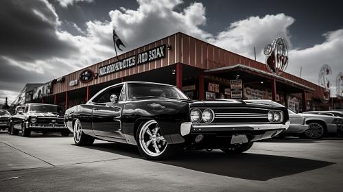 Black and White realistic 1970s car show