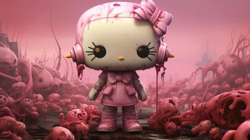 Cute creepy little hello kitty characters and pink