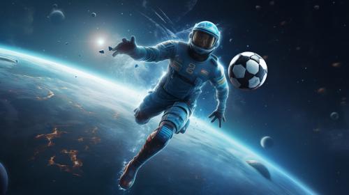 An astronout playing football in space