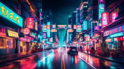 Hong kong neon lights at night street view