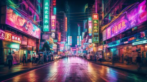 Hong kong neon lights at night street view