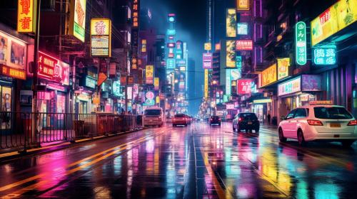 Hong kong neon lights at night street view