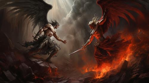 Archangel fighting the devil