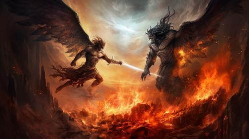 Archangel fighting the devil