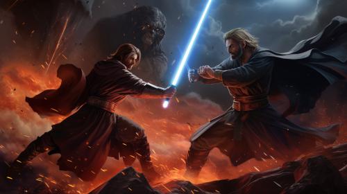 Sith Anakin fighting Obiwan misty storm