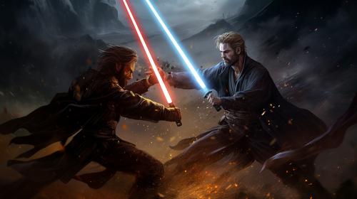 Sith Anakin fighting Obiwan misty storm