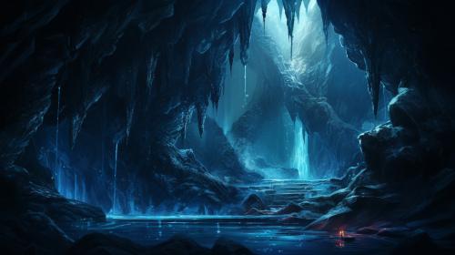 Crystal cave with waterfall