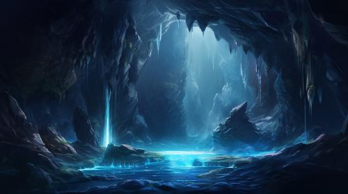 Crystal cave with waterfall