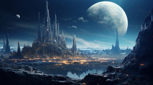 Ultrarealistic moon with a civilization from a distance