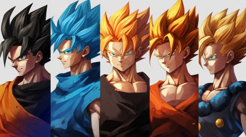 Vegito, dragon ball z, dragon ball super, dragon ball heros. Blue hair, black hair, brown hair,yellow hair, different versions of vegito, potara earings.