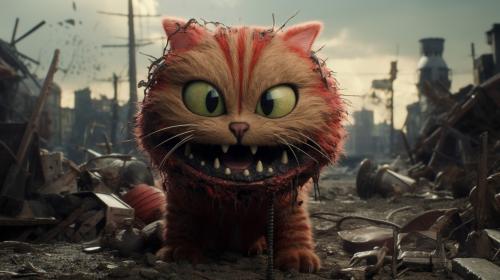 Creepy Cute Cats are the last Survivors on earth after a brutal fight against the 300 spartans and SpongeBob. 4k Ultra realistic Cinematic hdr