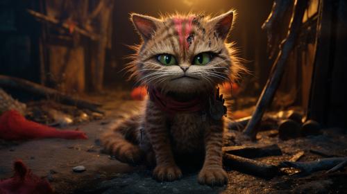 Creepy Cute Cats are the last Survivors on earth after a brutal fight against the 300 spartans and SpongeBob. 4k Ultra realistic Cinematic hdr