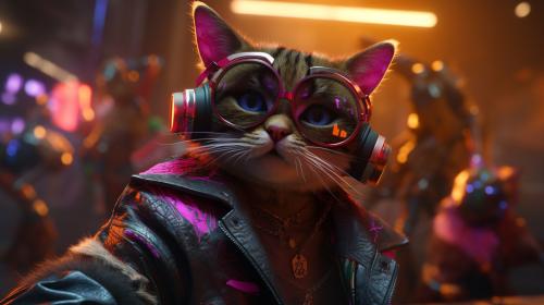 Cute Cyberpunk Cats on a Rave Party 4k Uhd Ultra realistic Cinematic HDR